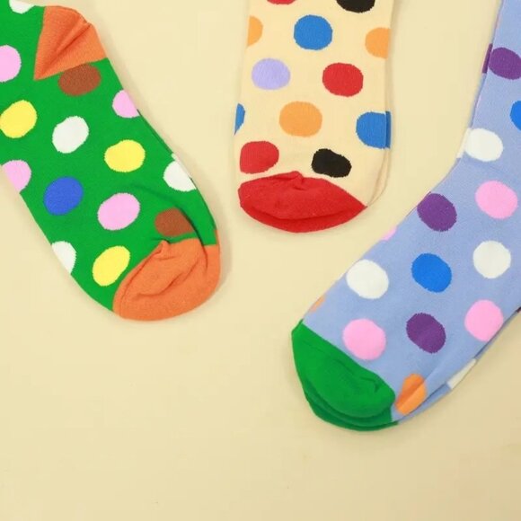 Miley Splash Womens Polka Dot Socks Colorful Dots on Cream Black Heel Red Toe - Picture 4 of 10